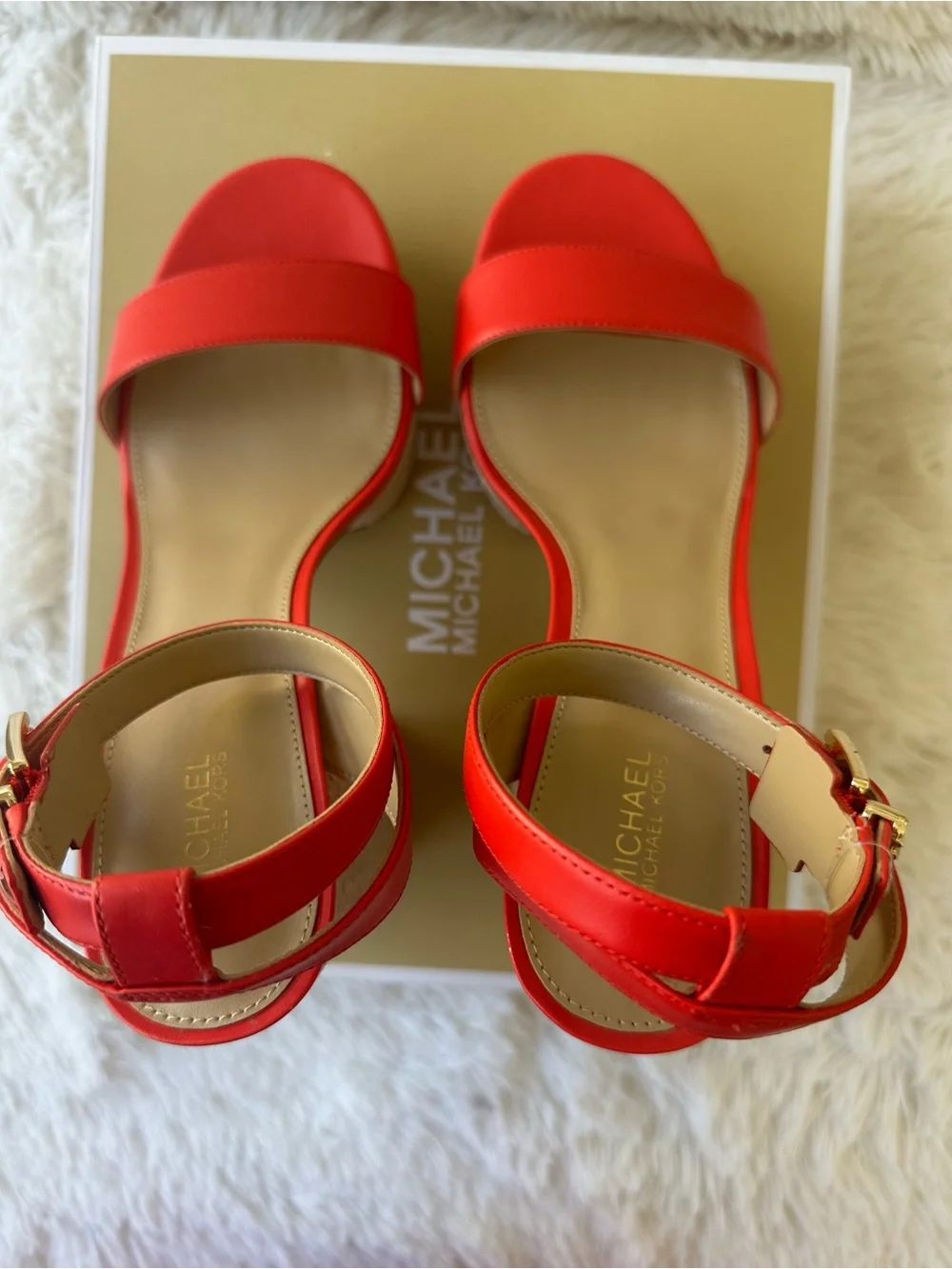 Michael Kors Ashton Platform Espadrille Block Heel Sandals Spiced Coral Red 8.5